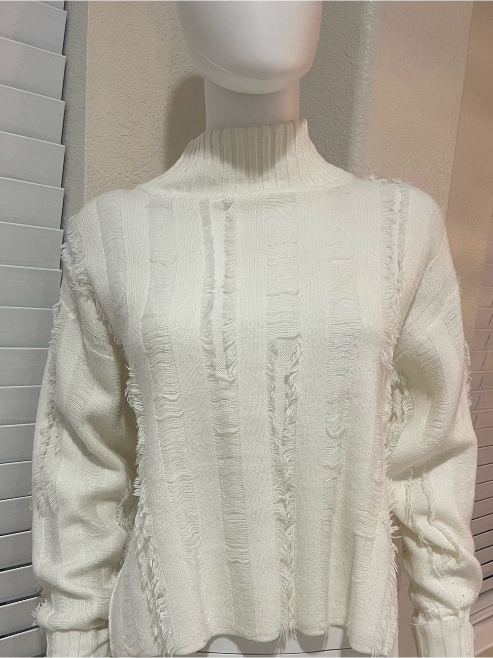 Fashion Nova White Distressed Sweater + Gray Stretch Pants